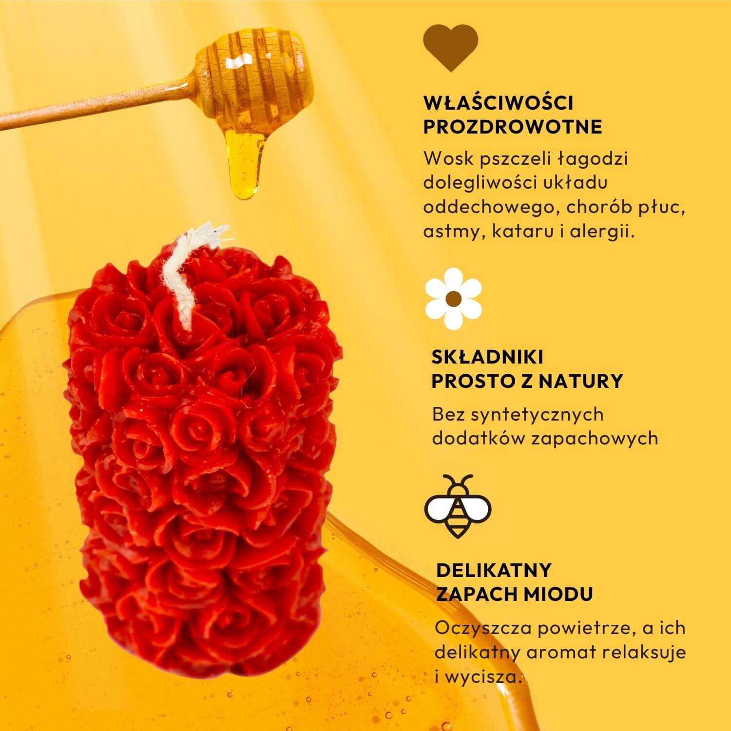 Barwiona Świeca Różany Walec Czerwony Mały - obrazek 7