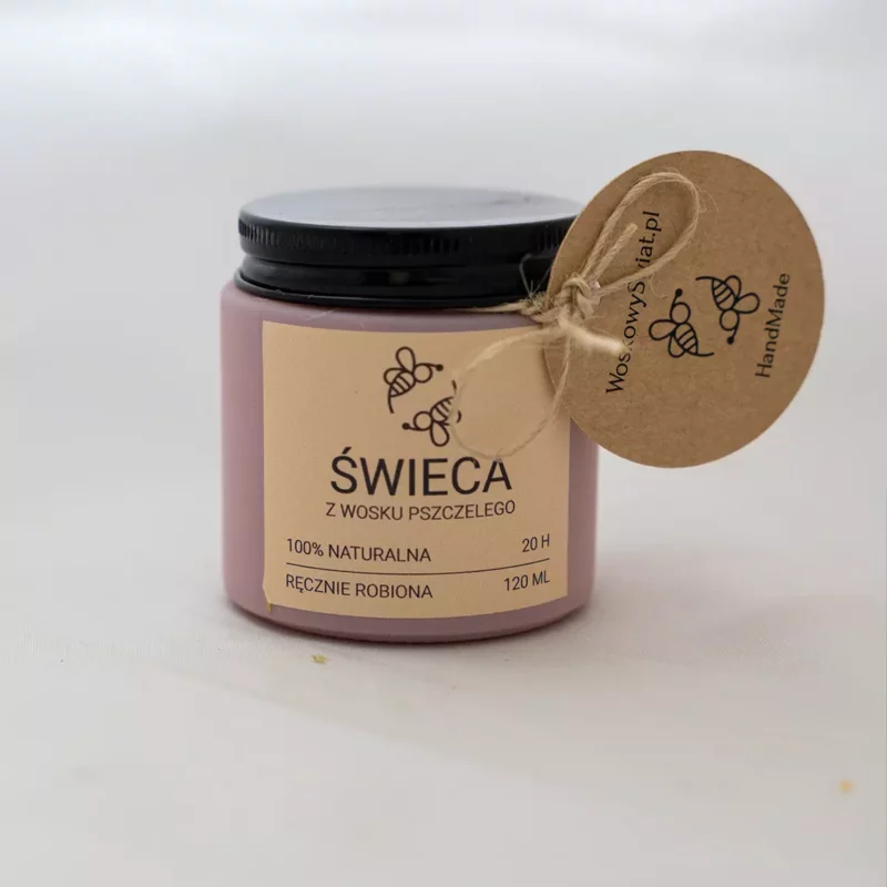 Świeca w różowym matowym szkle z naklejką 120 ml Świeca z wosku pszczelego