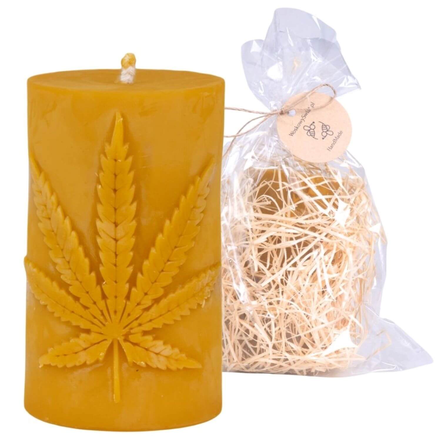 Świeca Walec z Liściem Konopi - obrazek 2