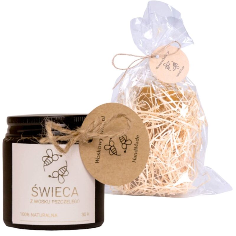 Świeca w czarnym matowym szkle z pozłacaną naklejką 120 ml Świeca z wosku pszczelego (5)