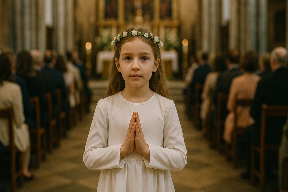 Dziewczynka idąca do Pierwszej Komunii Świętej