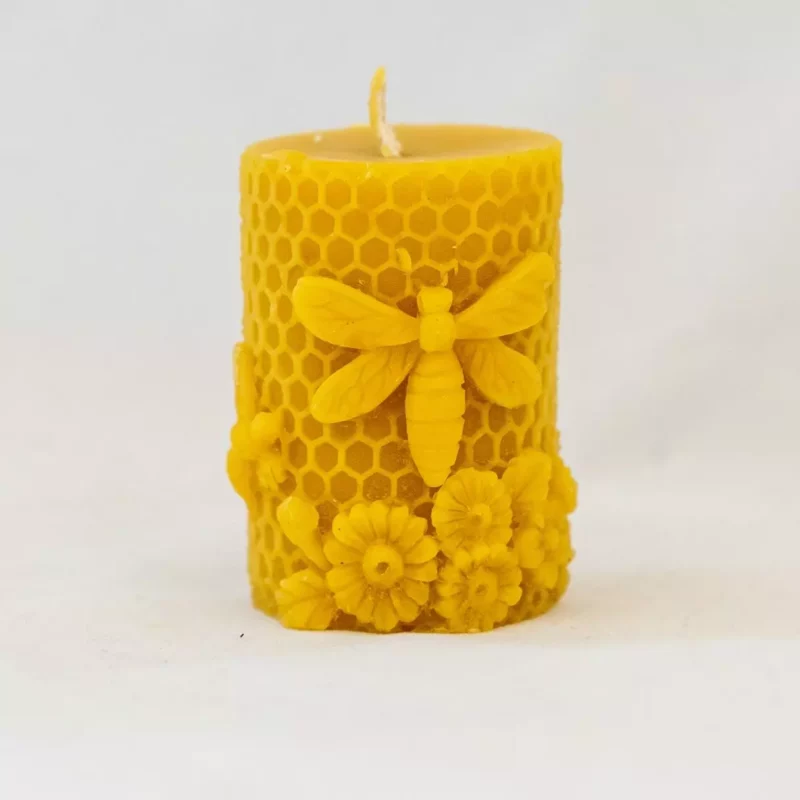 Świeca Walec z Motywem Pszczelim 2 Świeczka z wosku pszczelego